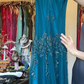 Teal Beaded Pleated Chiffon Long Evening Gown Sleeveless V Neck Prom Dress gh9845