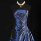Robe de bal longue en satin bleu marine, élégante et vintage, épaules dénudées, robe de soirée, gh4246