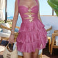 Robe courte en mousseline de soie rose brillante et mignonne à volants, tenue de soirée, d'anniversaire, de vacances, gh4849