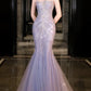 Blue gorgeous shiny beautiful off-shoulder exquisite beading long tulle mermaid slim fishtail skirt ball gown formal evening gown wedding dress gh3559
