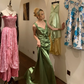 Olive Green Satin Long Evening Gown V Neck Wide Strap Mermaid Prom Dress gh9869