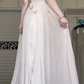 Ivory Vintage Sleeveless Long Prom Gown, Square Neck Lace Cutout Waist Pleated Chiffon A‑Line Evening Dress for Wedding Party gh8958