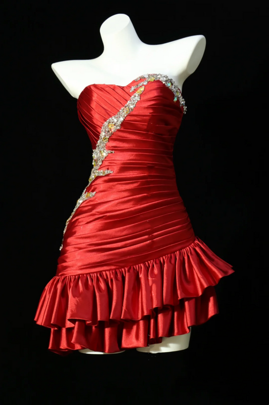 Red Strapless Cinched Waist Slim Bodycon Sexy Short Prom Dress, Evening Gown, Birthday Party Dress gh7182