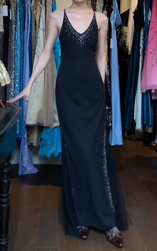 Black Vintage Prom Dress Spaghetti Straps Deep V Neck Hand Beaded Mermaid Long Evening Gown With Pockets gh9621