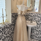 Light Apricot Off-the-Shoulder Beaded Waist-Cinched Soft Elegant Romantic Dress, Wedding Gown gh7688