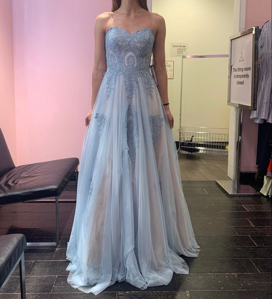 Blue beautiful fashion exquisite lace long elegant tulle ball gown evening dress party dress bridesmaid dress gh3435