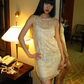 Light Champagne Gold Sleeveless Sequin Vintage Luxury Prom Gown, Evening Party Dress gh8361