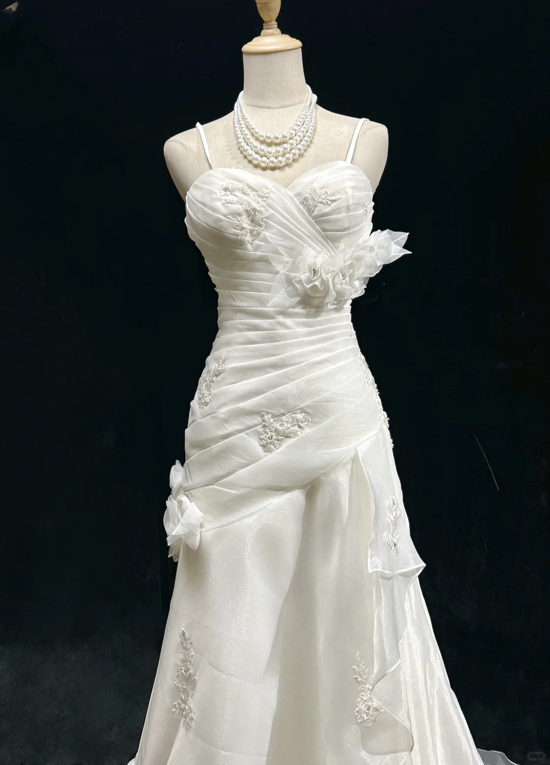 ✨Girlhomeshops-White Spaghetti Strap Sweetheart Mermaid Wedding Gown 3D Floral Organza gh10149