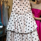 Strapless Pink Polka Dot Prom Dress Big Black Bow Satin Tiered Cake Skirt Vintage Evening Gown gh9830