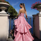 Rosa Tube Top Mode Elegante Layered Lange Satin Ballkleid Abendkleid Partykleid gh3110