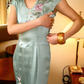 Light Green Vintage Satin Fitted Waist Slim Bodycon Sexy Long Prom & Evening Party Dress gh8387