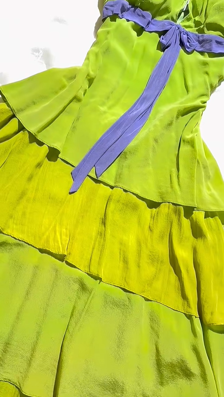 Vintage Yellow Green Halter Fitted Waist Long Prom & Evening Party Dress With Tiered Skirt gh8529