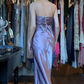 Strapless Lavender Satin Evening Gown Sweetheart Neck Ruched Bodice Mermaid Long Prom Dress gh9689