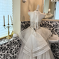 Ivory Strapless Waist-Cinched Rhinestone Puffy Long Skirt Romantic Dress, Wedding Gown gh7531