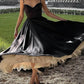 Black and White Princess Cute and Elegant A-line Spaghetti Straps Long Satin Tulle Party Dress Evening Dress Prom Dress Homecoming Dress gh4196