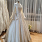 Robe de bal longue en dentelle à col montant et manches cloche, style palais vintage | Robe de bal maxi en tulle et sequins pour mariage, soirée de fiançailles ou banquet gh6412