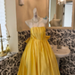 Bright Yellow Strapless Waist-Cinched Voluminous Princess Skirt Elegant Vintage Romantic Dress, Wedding Gown gh7570