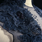 High Neck Navy Blue Mermaid Evening Gown Sleeveless Mesh 3D Floral Lace Sequined Formal Dress for Prom gh9537