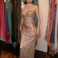Champagne Gold Strapless Sweetheart Ombre Sequin Rhinestone Mermaid Long Evening Prom Dress gh9761