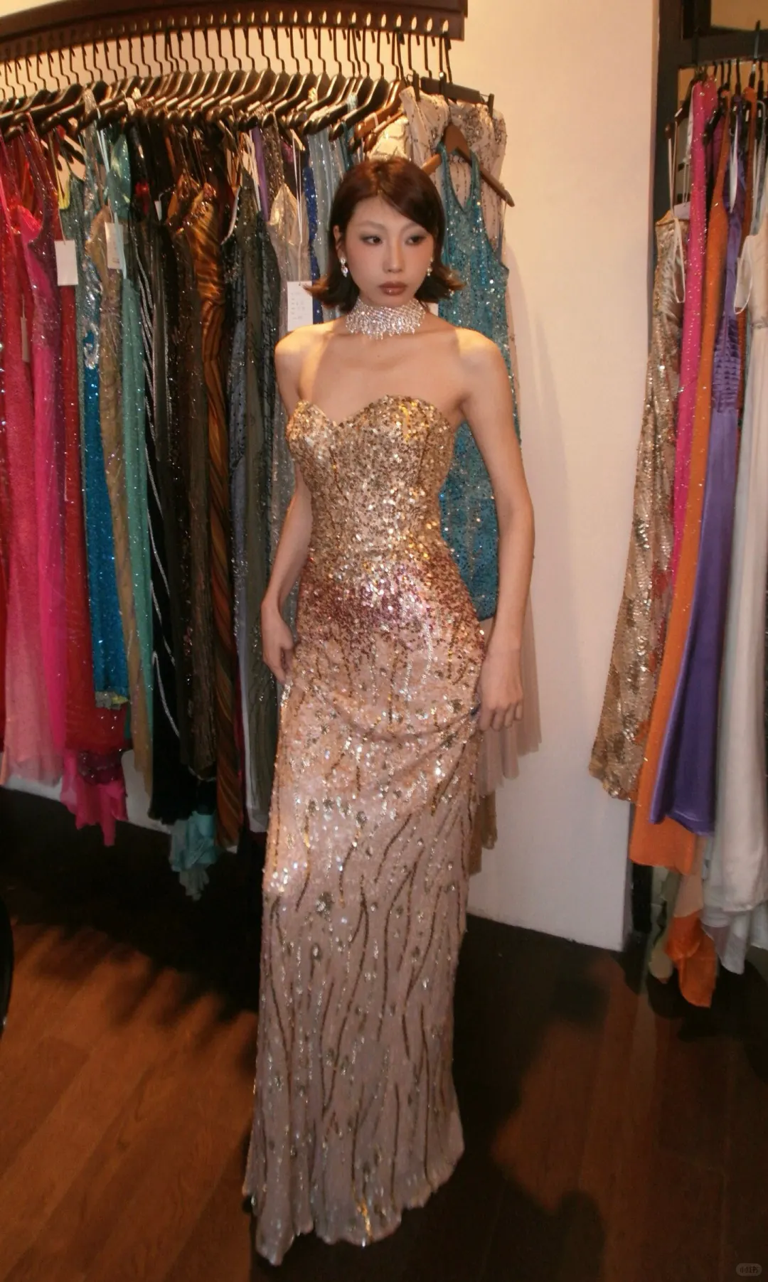 Champagne Gold Strapless Sweetheart Ombre Sequin Rhinestone Mermaid Long Evening Prom Dress gh9761