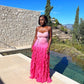Rosa/Orange/Grün Gradient Spaghetti-trägern Mode Elegante Lange Rüschen Chiffon Ballkleid Abendkleid Party Kleid gh3252