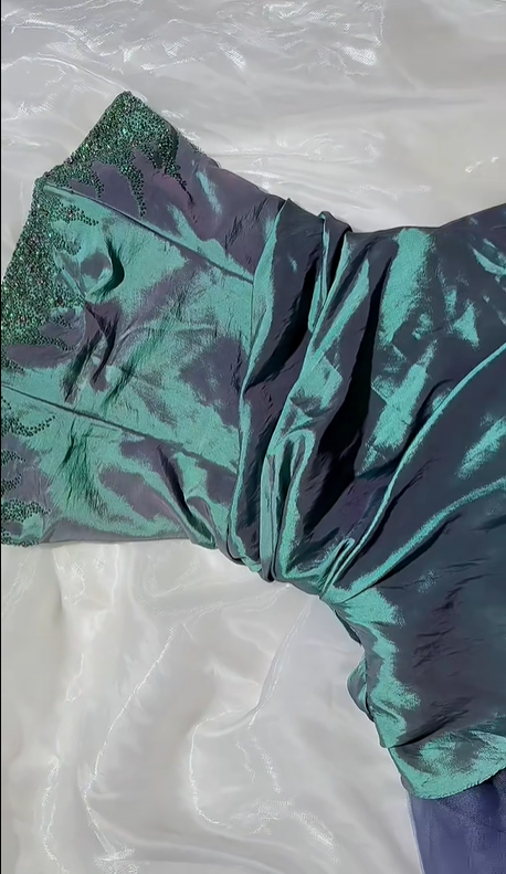 Green Strapless Satin Prom & Evening Party Dress, Fitted Waist With Unique Designed Skirt gh8530