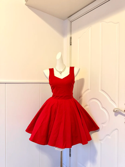 Red Sweetheart Neck Homecoming Dress Wide Strap A-Line Cocktail Party Gown gh9388
