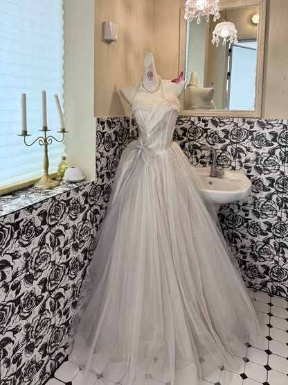 Ivory Strapless Waist-Cinched Full Flared Minimalist Elegant Romantic Dress, Wedding Gown gh7521