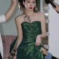 Dark Green Iridescent Strapless Ruffled Long Evening Gown Ruched Prom Dress gh9853