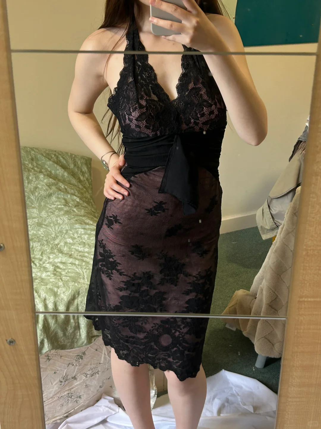 Sexy Vintage Black Halter Lace Fitted Waist Slim Bodycon Prom & Evening Party Dress gh8470