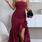 Girlhomeshops - Robe de bal longue en mousseline à volants bleu/bordeaux/jaune/violet gh5929