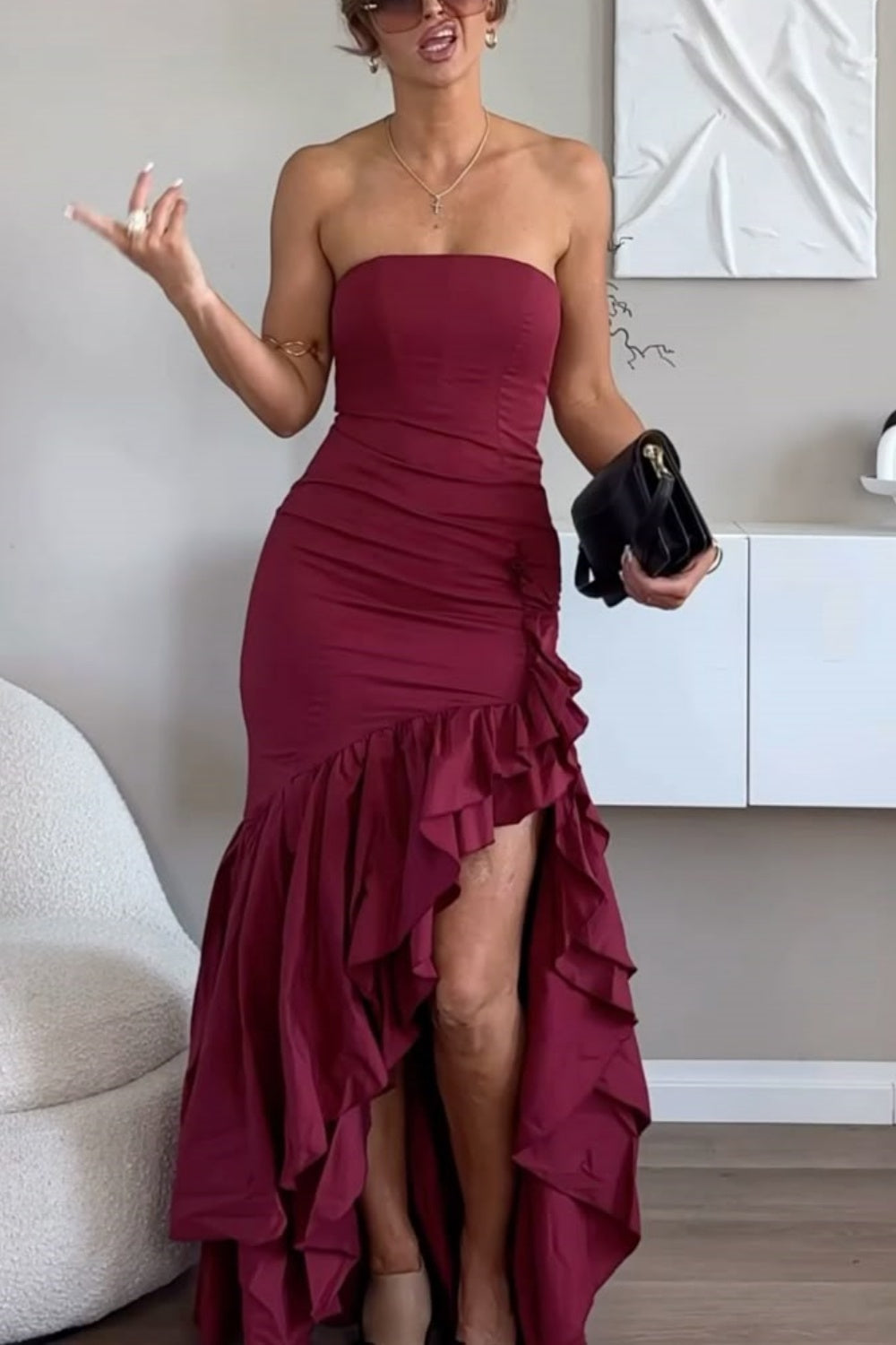 Girlhomeshops - Robe de bal longue en mousseline à volants bleu/bordeaux/jaune/violet gh5929