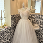 Ivory Off-the-Shoulder Exquisite Beaded Waist-Cinched Full Flared Skirt Long Romantic Dress, Wedding Gown gh7743