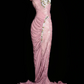 Light Pink One Shoulder Cinched Waist Slim Fit Floor Length Prom Dress, Evening Gown, Birthday Party Dress gh7184