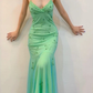 ✨Girlhomeshops-Teal Spaghetti Strap Floral Beaded Gradient Tulle Mermaid Formal Prom Gown gh10258