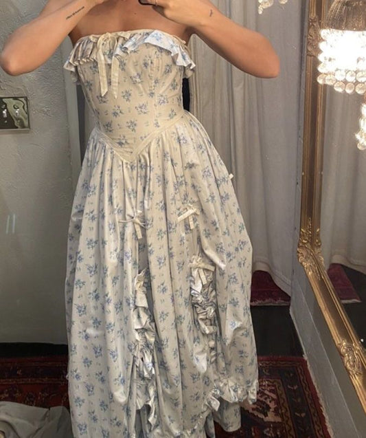 Girlhomeshops - Robe de soirée longue en mousseline de soie, élégante, à fleurs bleues, pour femmes et filles, robe de soirée de jardin gh5716