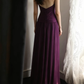 Deep Purple Halter V‑Neck Long Evening Gown, Cross Ruched Waist Flowy Chiffon A‑Line Bridesmaid Formal Dress gh9107