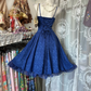 Sexy Blue Vintage Print Spaghetti Strap Fitted Waist Flared Skirt Prom & Evening Party Dress gh8483