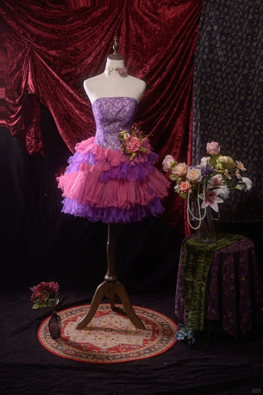 Robe de bal vintage en dentelle violette et rose, tenue d'anniversaire gh4541