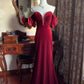 Vintage-Abendkleid im Stil der High Society: Schulterfrei, mit Puffärmeln | Burgunderfarbenes Samt-Maxikleid mit Meerjungfrauen-Schleppe und Perlenbesatz für Gala, Verlobung, Retro-Ball gh6422