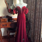 Vintage-Abendkleid im Stil der High Society: Schulterfrei, mit Puffärmeln | Burgunderfarbenes Samt-Maxikleid mit Meerjungfrauen-Schleppe und Perlenbesatz für Gala, Verlobung, Retro-Ball gh6422