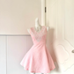 Pink Sleeveless Short Cocktail Dress, High Neck White Lace Applique A‑Line Mini Homecoming Gown gh9150
