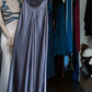 Dusty Purple Satin Halter Evening Gown Ruched Bust Rhinestone Detail Long Formal Prom Dress gh9739