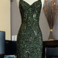 Robe de soirée longue en tulle vert brillant, élégante, délicate, avec des appliques de perles, à bretelles spaghetti, sirène, slim, gh3190
