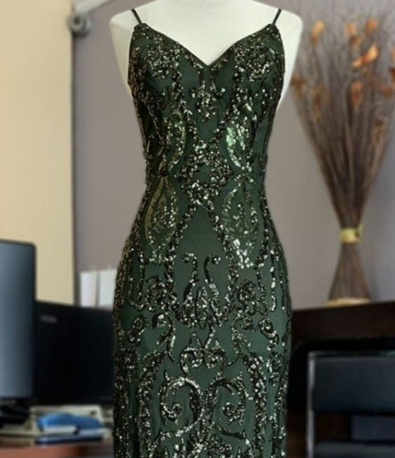 Robe de soirée longue en tulle vert brillant, élégante, délicate, avec des appliques de perles, à bretelles spaghetti, sirène, slim, gh3190
