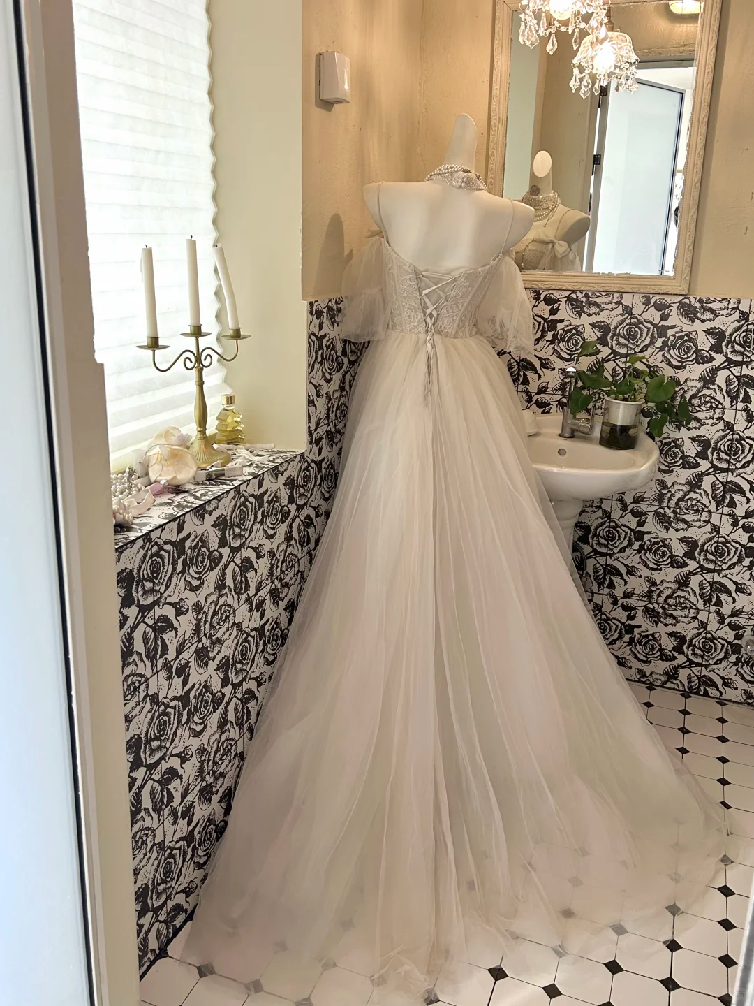 Ivory Spaghetti Strap Off-the-Shoulder Waist-Cinched Full Flared Skirt Long Romantic Dress, Wedding Gown gh7643