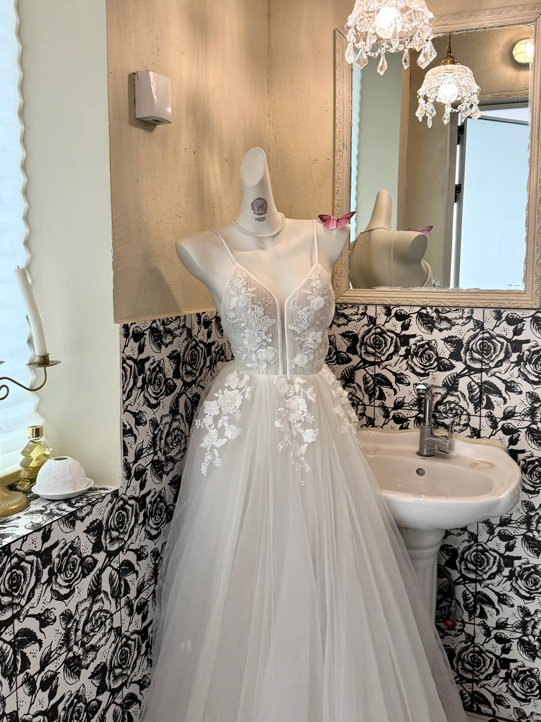 Ivory Spaghetti Strap Embroidered Waist-Cinched Full Flared Elegant Vintage Romantic Dress, Wedding Gown gh7567