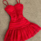 Red fashion cute sweet simple short dress 11285