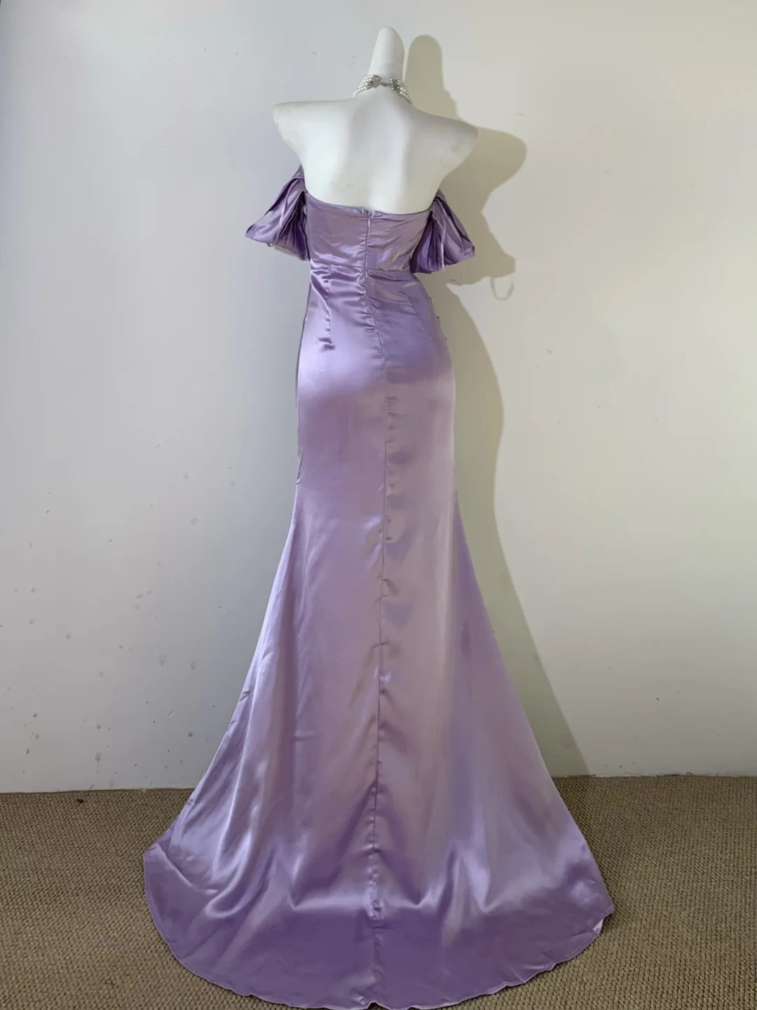 Robe de soirée longue en satin violet, simple et à la mode, sans bretelles, à une épaule, élégante, longueur au sol, robe de bal, robe de bal gh3726