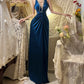Blue Beaded Elegant Long Satin Ball Gown Evening Gown Party Dress gh4460